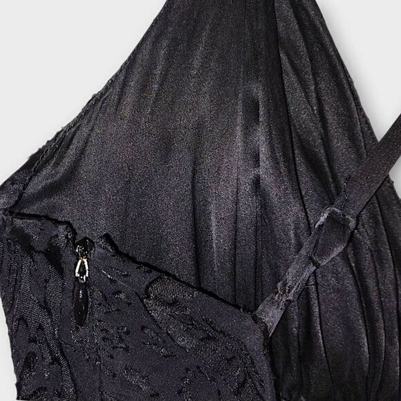 Bebe Black Silk gown Sz Medium Swiftie Burnt Velvet Print Maxi Dress Vtg Glamcor - Picture 13 of 15